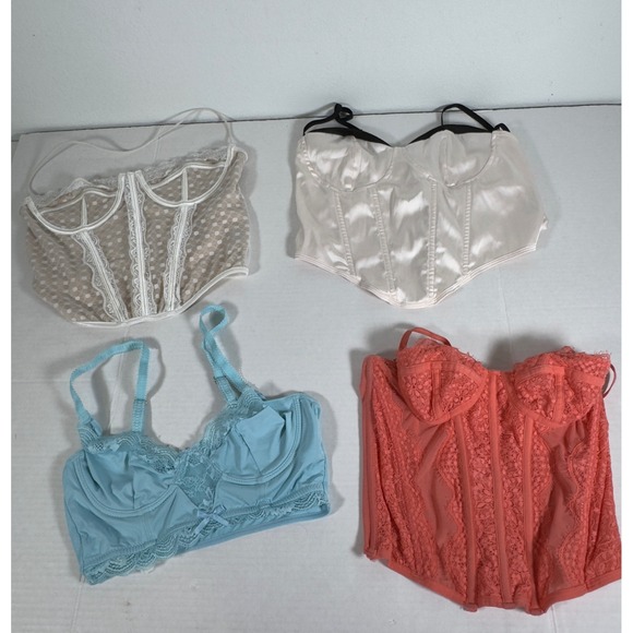 SHEIN Other - Shein Corset Bustier Top Set 4 Pieces Light Blue Beige Pink Black Satin Lace